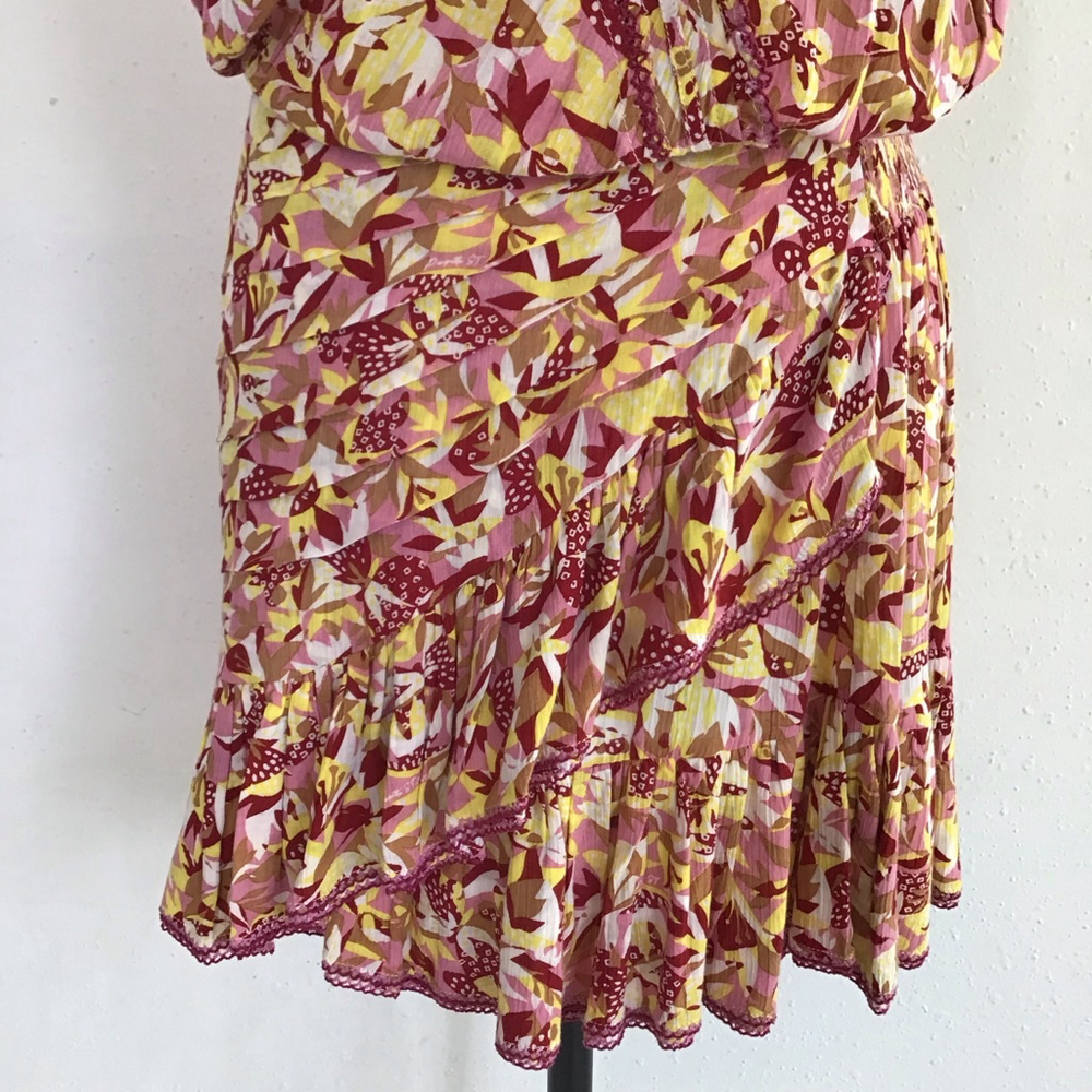 Poupette St Barth Women Elegant Mini Dress S Pink Yellow Floral - Picture 8 of 14